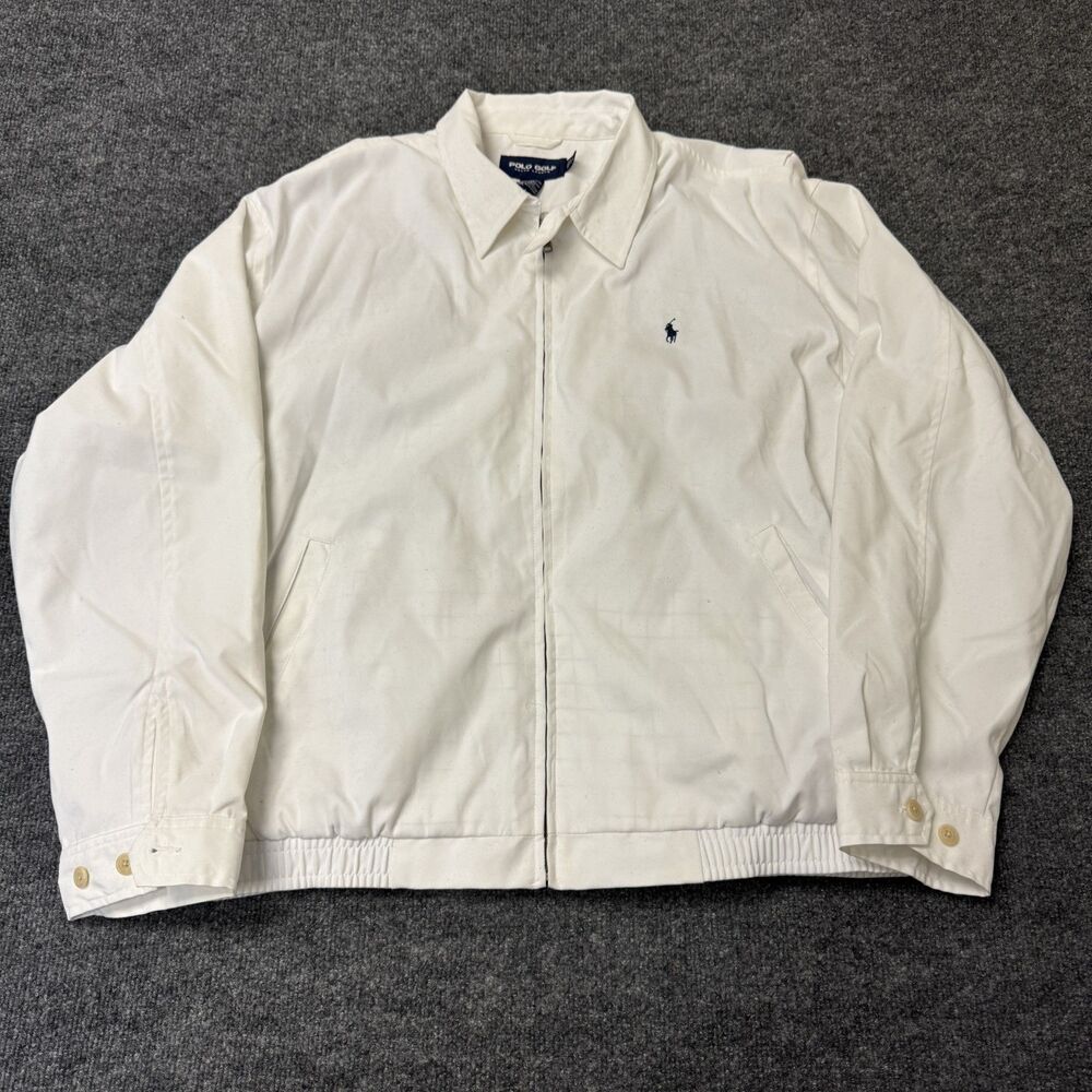 Vintage Polo Golf Ralph Lauren 90s Y2K Harrington Jacket Sz XL White Plaid Lined